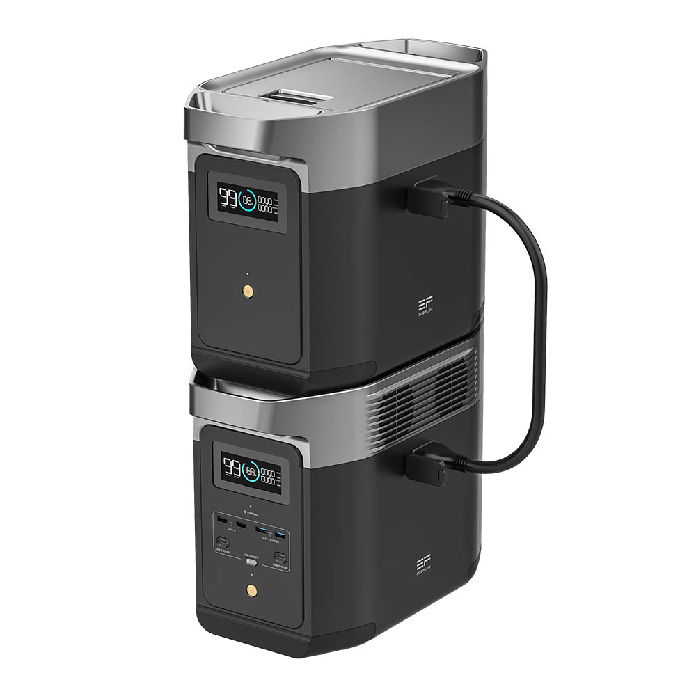EcoFlow Delta 2 Extra Battery saat dikombinasikan dengan power station EcoFlow Delta 2.