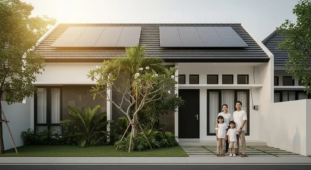 Dengan solar panel rumah, penghuni dapat menghasilkan listrik sendiri dan mengurangi ketergantungan pada pasokan PLN.