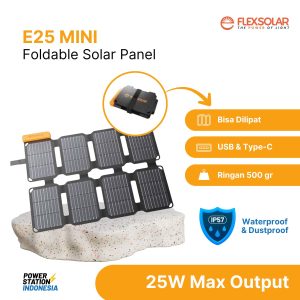 Solar panel portable FlexSolar E25 Mini dengan output 25 Watt dan bisa dilipat untuk memudahkan dibawa bepergian